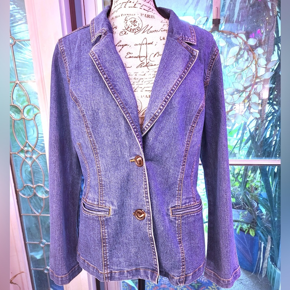 Y2K Denim 2-Button Blazer Two Front Pockets